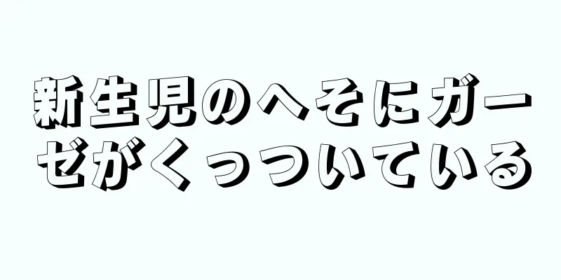 新生児のへそにガーゼがくっついている